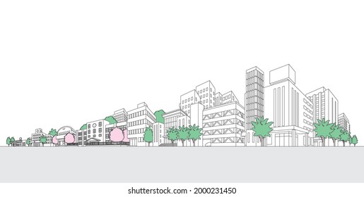 Vector illustration of cityscape. Line drawing illustration.