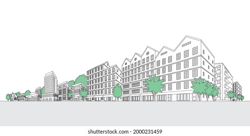 Vector illustration of cityscape. Line drawing illustration.