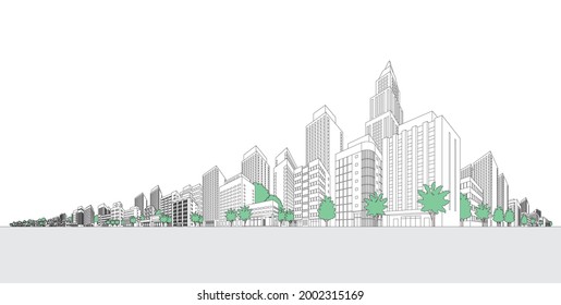 Vector illustration of cityscape. Line drawing illustration.