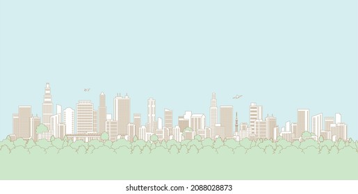 Vector illustration of cityscape. Line drawing illustration.