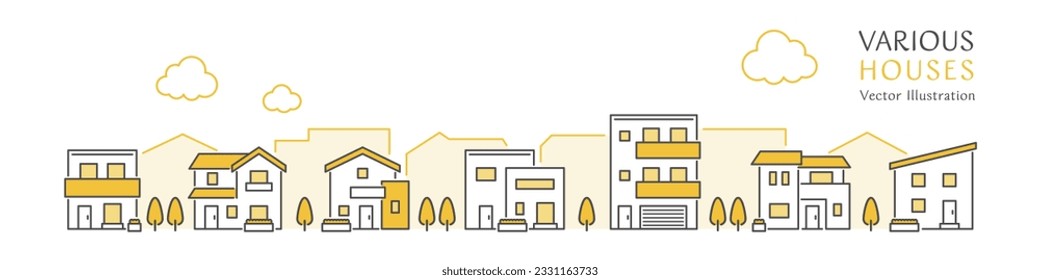 Vector illustration of a cityscape lined with simple houses