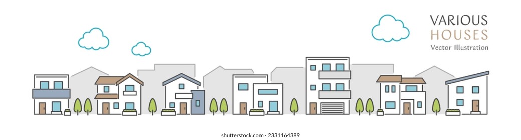 Vector illustration of a cityscape lined with simple houses