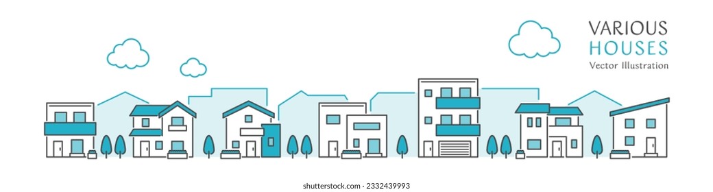Vector illustration of a cityscape lined with simple houses svg
