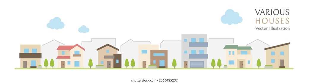 Vector illustration of a cityscape lined with simple houses