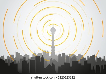 Vector Illustration Cityscape And Network Tower