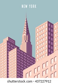 Vector illustration. cityscape. New York and Chrysler building. Isometric perspective. Cartoon Style.