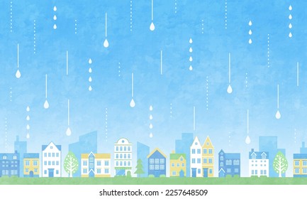 Vector illustration of cityscape in the rainy season.