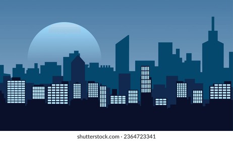 Vector illustration of cityscape. Silhouette of building skyline in the night. City landscape for background, wallpaper or landing page. Urban landscape with gradient color style