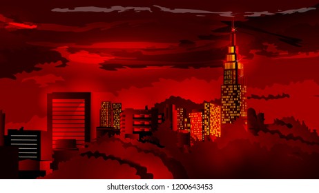 vector illustration cityscape at sunset