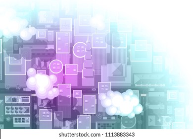 Vector illustration. Cityscape top view. City landscape with houses, buildings, streets, roads. View from above. 