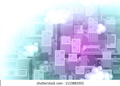 Vector illustration. Cityscape top view. City landscape with houses, buildings, streets, roads. View from above. 