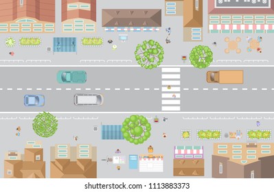 Vector illustration. Cityscape top view. Street view from above.
