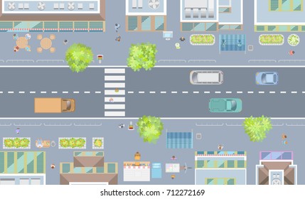 Vector illustration. Cityscape top view. Street view from above.