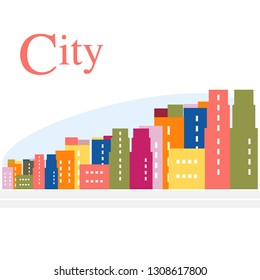 Vector illustration with cityscape. Urban landscape. Buildings. City panorama. Design for announcement, advertisement, banner or print.