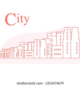 Vector illustration with cityscape. Urban landscape. Buildings. City panorama. Design for announcement, advertisement, banner or print.