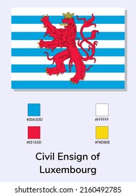 Vector Illustration of Civil Ensign of Luxembourg flag isolated on light blue background. Illustration Civil Ensign of Luxembourg flag with Color Codes. As close as possible to the original. 