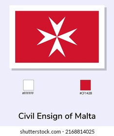 Ilustración vectorial de la bandera maltesa, aislada en fondo azul claro. Firma civil de la bandera de Malta con códigos de color. Lo más cerca posible del original. listo para usar, fácil de editar. 
