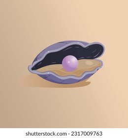 vector illustration of a clam with a pearl inside
