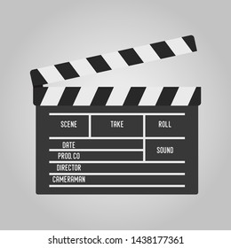 Vector illustration with clapperboard for movie making. Clapper with titles for cinema, filmmaking. Slapperboard in cartoon style.