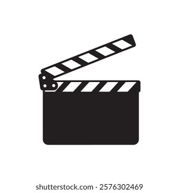 Vector illustration of a clapperboard symbolizing film production, cinema, filmmaking, media creation, and video editing in a simple and minimalist style.