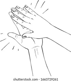 Vector Illustration Of Clapping Acclaim Sign. Hands Doing Applause Gesture. Applaud Expression Symbol. Vintage Hand-drawn Style.
