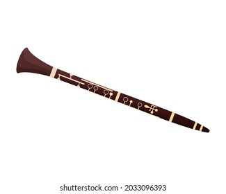 Ilustración vectorial del clarinete al estilo de las caricaturas. Instrumento musical eólico. Aislado sobre fondo blanco
