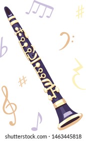 Vector illustration of a clarinet. Classical musical instruments. Warm and violet colors.