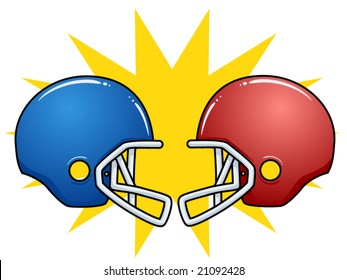 vector illustration of clashing football helmets.... perfect for the big game!