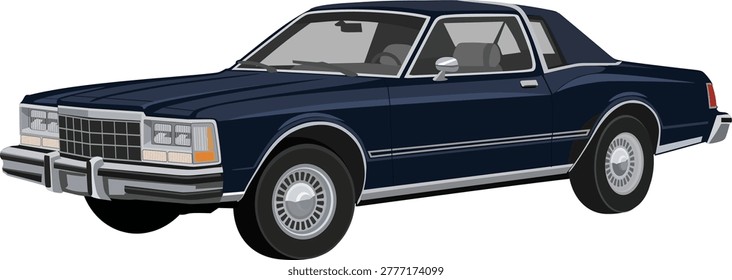 vector illustration of a classic 1970s-80s style dark blue luxury sedan car