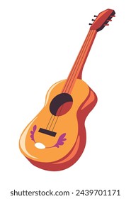 Ilustración vectorial de una guitarra acústica clásica con elementos decorativos, ideal para temas musicales.