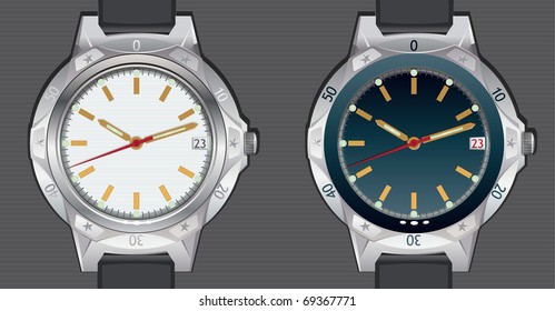 Vector illustration of classic analog men's Wrist Watches
