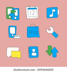 Ilustración vectorial de iconos de aplicaciones clásicas en teléfonos móviles
