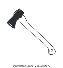 Vector illustration of a classic axe with a long handle. Minimalist black and white design, ideal for outdoor, camping, forestry, or survival-themed projects and graphic designs.