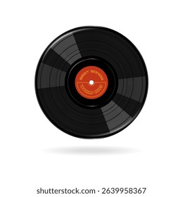 Vector illustration of a classic black vinyl record on a white background. Retro music concept symbolizing vintage sound and analog audio style.