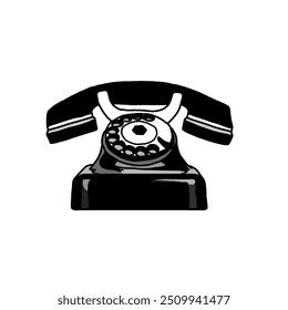 Ilustración vectorial de un teléfono con cable negro clásico.