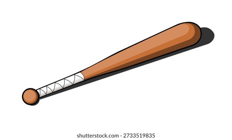 Vector illustration of a classic brown baseball bat with a white grip handle.