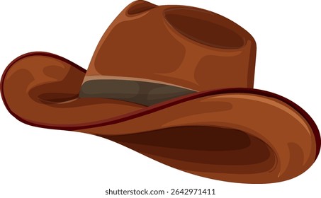 Vector illustration of a classic brown cowboy hat with a wide brim and detailed shading