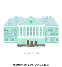 Vector illustration of classic building with columns, historical palace, urban sketch, greec style abstract sign architecture. 
