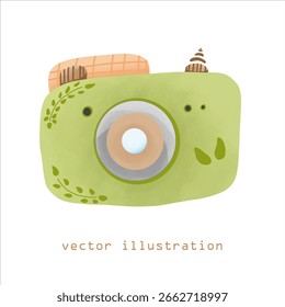 Vector illustration of a classic camera with lens and flash. Perfect for photography, travel, media, and creative design projects.
