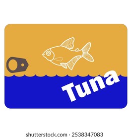 Ilustración vectorial de una clásica lata de atún o sardina con un acabado metálico, una lengüeta de fácil apertura y un diseño realista de la etiqueta Envase de conservas de pescado, ideal para proyectos relacionados con la alimentación, blogs culinarios