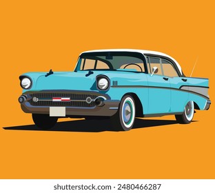 Vector illustration of a classic car in sky blue