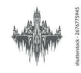 Vector illustration of a classic castle flying in the air with a unique and very elegant depiction in a vintage style