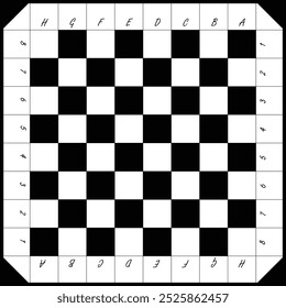 Vector illustration a classic chessboard with black and white squares. The board is empty, ready for a game to begin, suitable for design and printing needs.