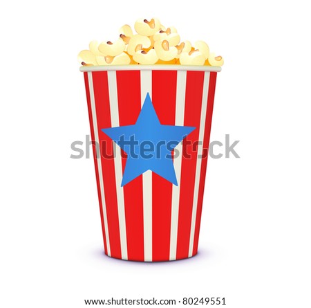  Vector illustration of a classic cinema-style popcorn in a stripey box.