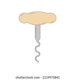 Vector illustration of classic corkscrew isolated on a white background. Wine opener in cartoon style. Symbol of a bar or liquor store