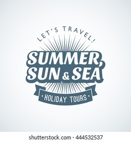 vector illustration classic design element pattern of summer vacation trip logotype for seasonal tour sale classical holiday summertime tour season abstract vacation trip tourism mark sea sun blue aer