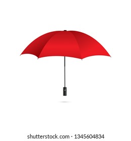 Vector illustration of classic elegant opened red umbrella isolated on white background.