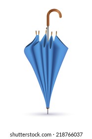 Vector illustration of classic elegant opened blue umbrella isolated on white background.