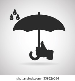 Vector illustration of classic elegant opened umbrella in man's hand and raindrops