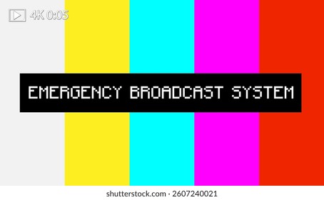 Vector illustration of classic emergency broadcast color bars with bold, vibrant stripes and black text overlay